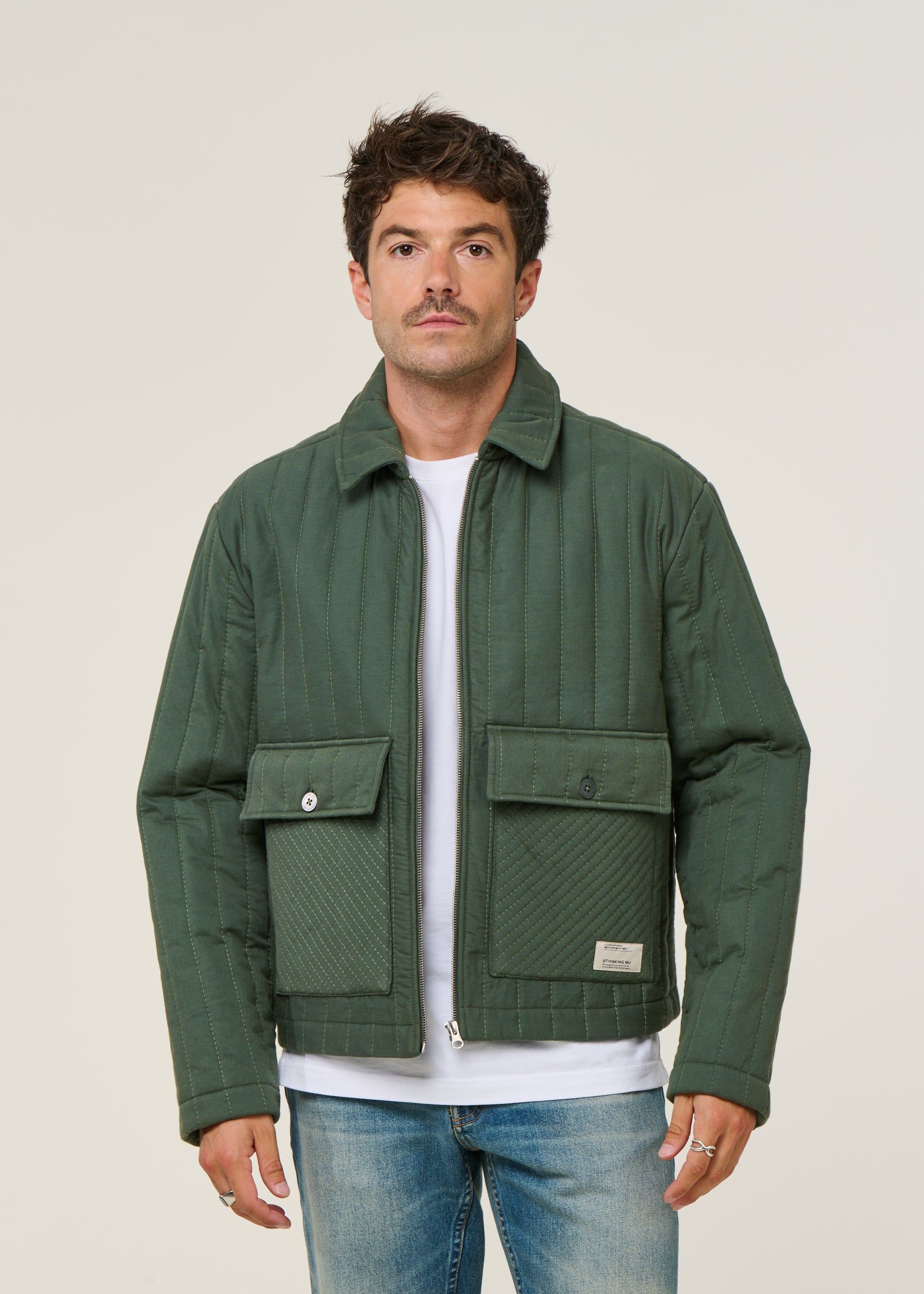 Veste matelassée en coton bio | vert "dark eucaliptus roc jacket - green", Thinking Mu, photo 3