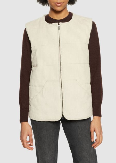 Veste matelassée sans manches en coton bio et matière recyclée | écru "irregular corduroy zip vest light feather gray"