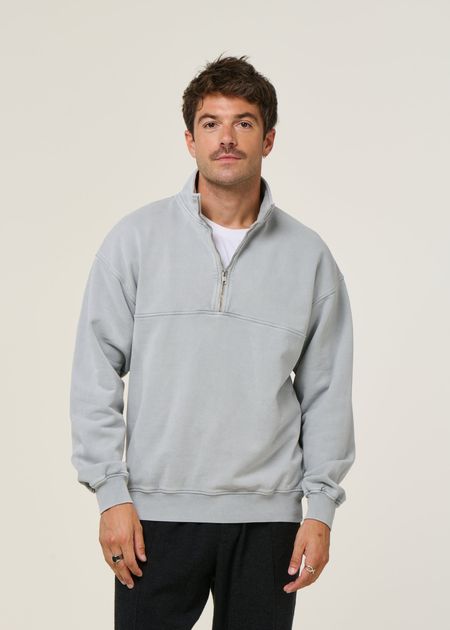 Sweat col zippé en coton biologique | gris "organic quarter zip - faded grey"