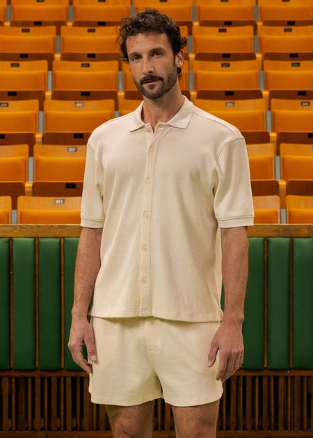 Chemise en coton bio piqué | écru "Shirt falkvik waffle off-white" - Dedicated