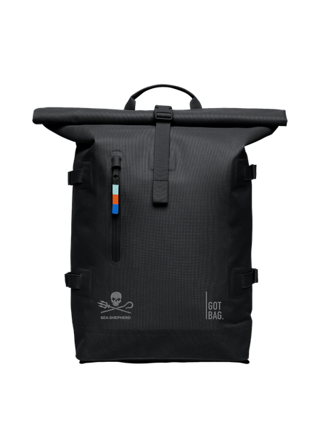 Sac à dos 31l en matière recyclée | black "rolltop 2.0 sea shepherd" - Got Bag