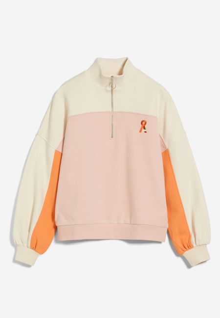 Sweat col zippé multicolore en coton bio - eminaa color block rose quartz-light burnt