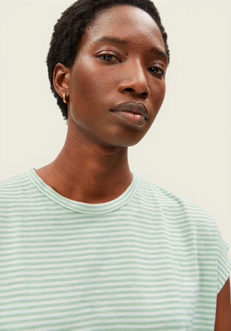 T-shirt en coton bio | vert et blanc "Slub jersey stripe t-shirt - oatmilk-foam" - Armedangels