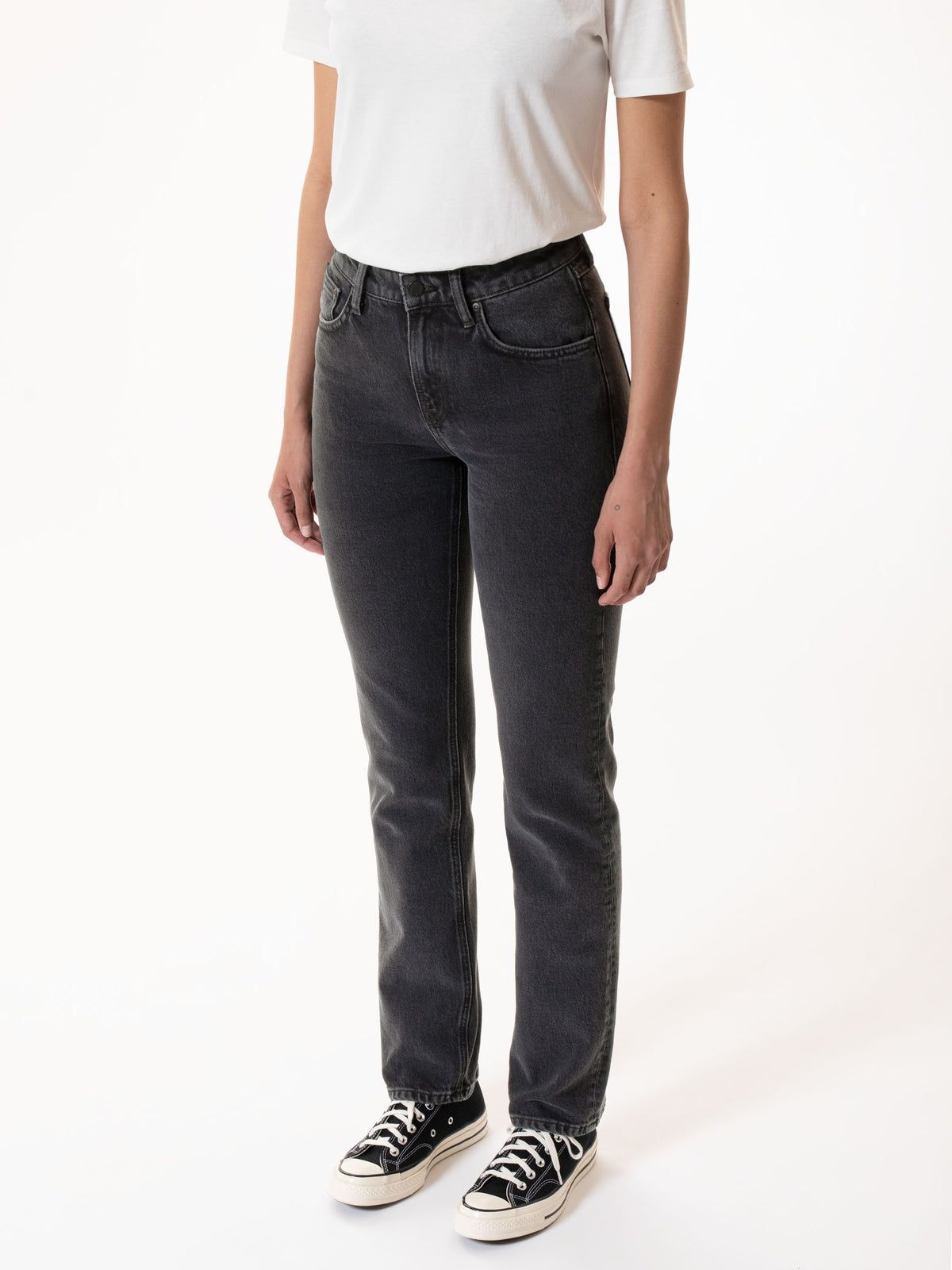 Jean droit noir en coton bio et tencel - straight sally black sand, Nudie Jeans, photo 4