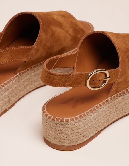 Espadrilles plateforme en cuir certifié | marron "espadrilles maya - suède ambre" - Odaje ex M.Moustache