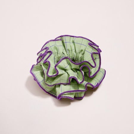 Maxi chouchou en coton upcyclé | tartan vert/violet