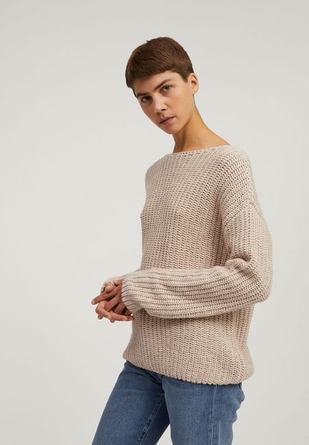 Pull ample en maille beige en coton bio et laine bio - saadie