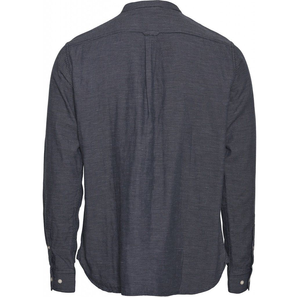 Chemise col mao rayée bleu nuit en coton bio - larch, Knowledge Cotton Apparel, photo 2