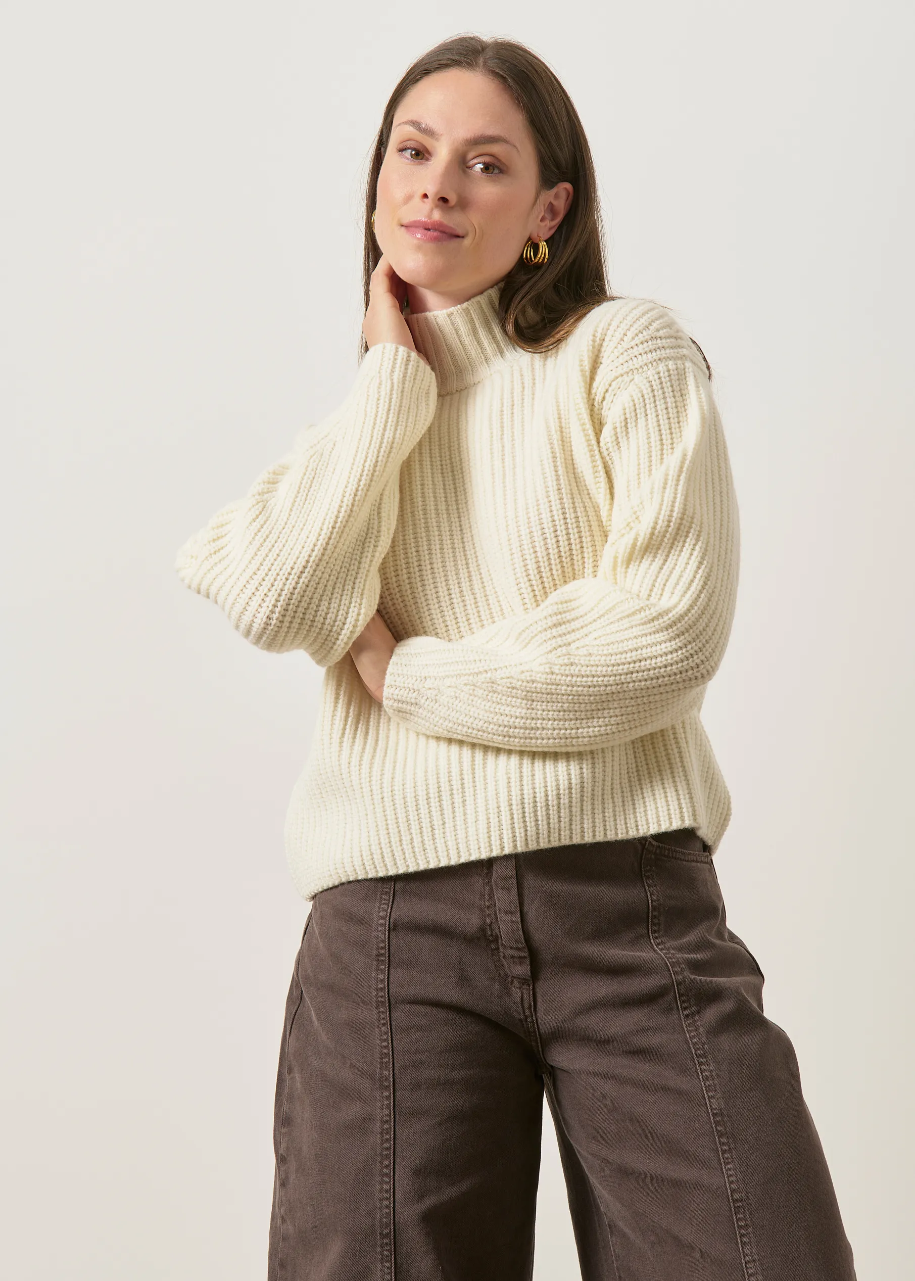 Pull col montant en côtes anglaises en laine mérinos | écru, WeDressFair, photo 6