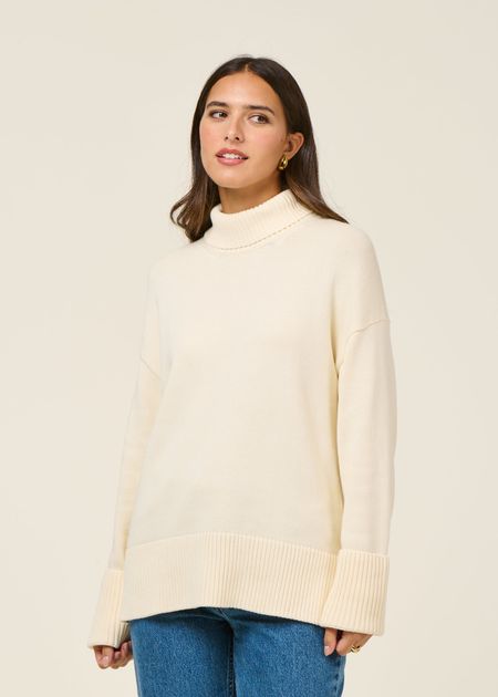 Pullover mit hohem Kragen aus Bio-Baumwolle | Ecru "crew neck - egret", Knowledge Cotton Apparel, Foto 3
