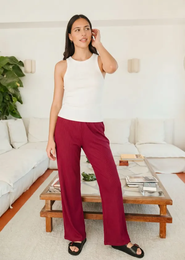Pantalon fluide en Tencel côtelé taille élastiquée "Tania" | framboise, WeDressFair