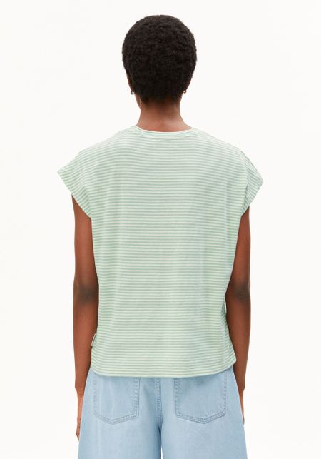 T-shirt en coton bio | vert et blanc "Slub jersey stripe t-shirt - oatmilk-foam" - Armedangels