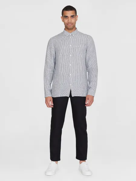 Chemise en lin bio | rayé "regular striped linen shirt total eclipse", Knowledge Cotton Apparel, photo 4