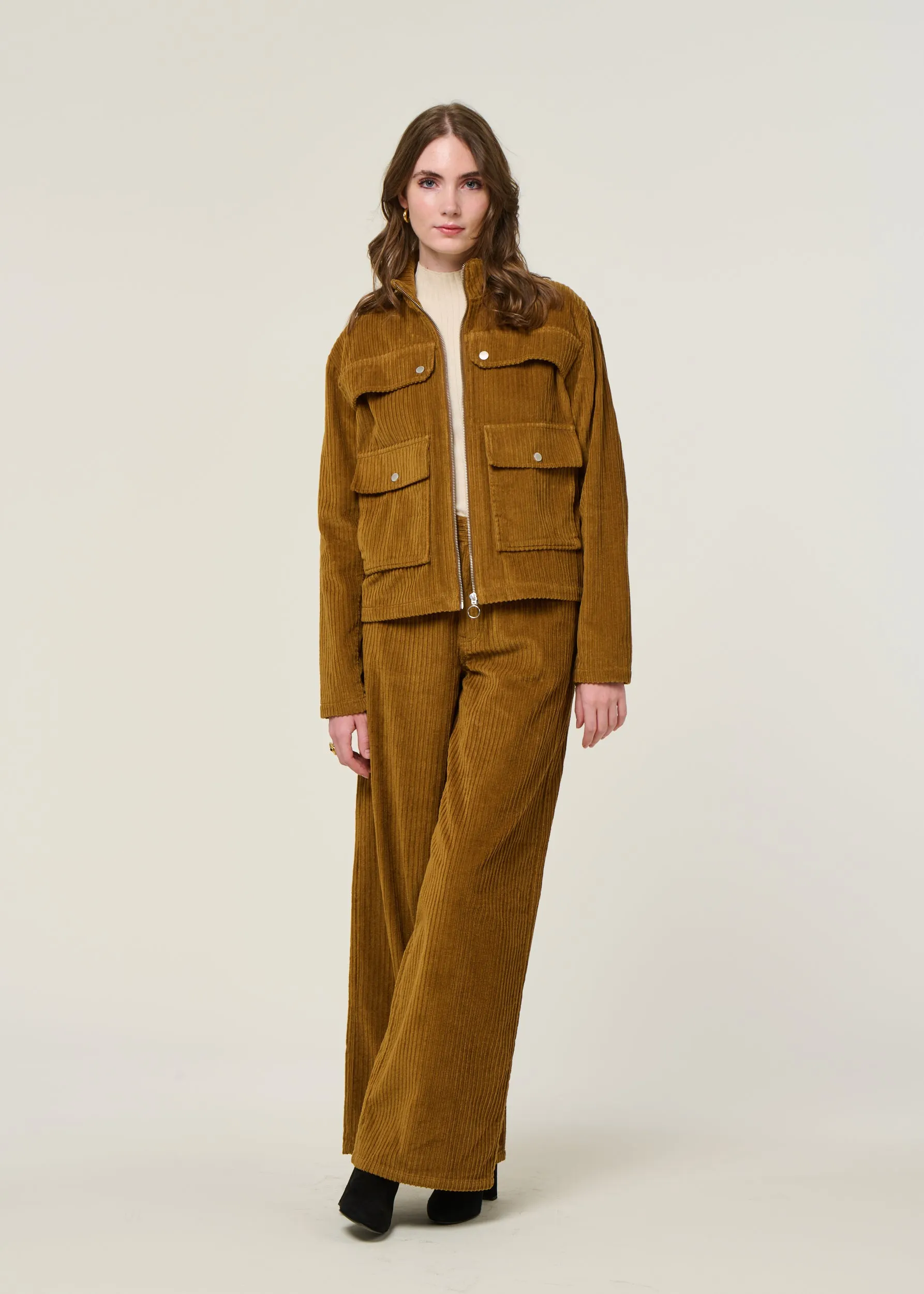 Veste velours en coton bio | camel "light oak corduroy celia jacket - brown", Thinking Mu, photo 4