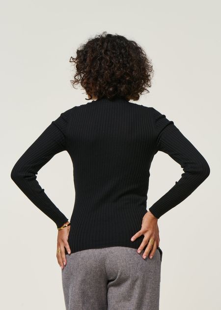 Sous-pull côtelé en coton bio | noir "alaania black", Armedangels, photo 4