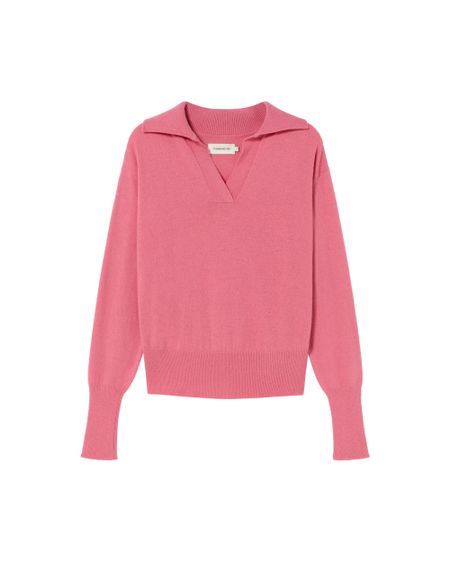 Pull col v en laine recyclée | rose "fuscia trash sheena knitted sweater", Thinking Mu, photo 6