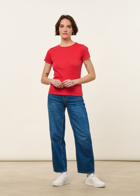 T-shirt manches courtes côtelé en coton bio | rouge, WeDressFair, photo 3