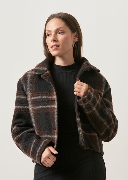 Veste en laine et coton bio | tartan marron, Lanius