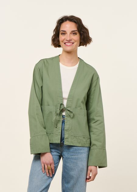 Veste légère en coton bio | verte "Kimono jacket organic cotton - leaf green" - Rotholz