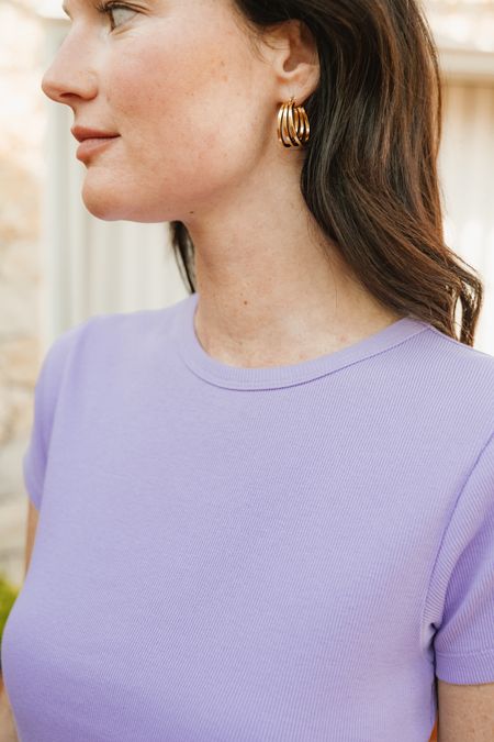 T-shirt manches courtes côtelé en coton bio | lilas - WeDressFair