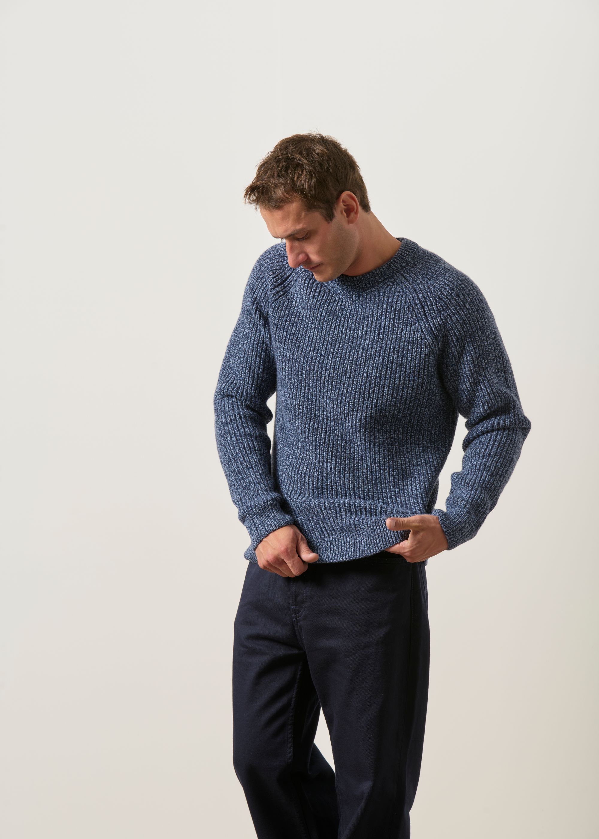 Pull raglan côtes anglaises en laine mérinos | bleu chiné, WeDressFair, photo 6