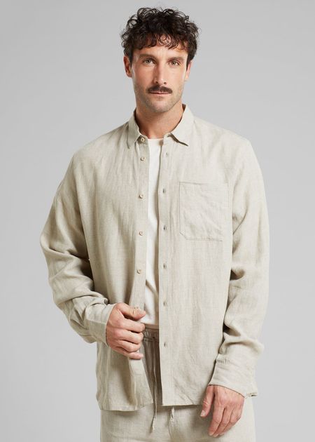 Chemise en lin | beige "Shirt rute linen ecru" - Dedicated