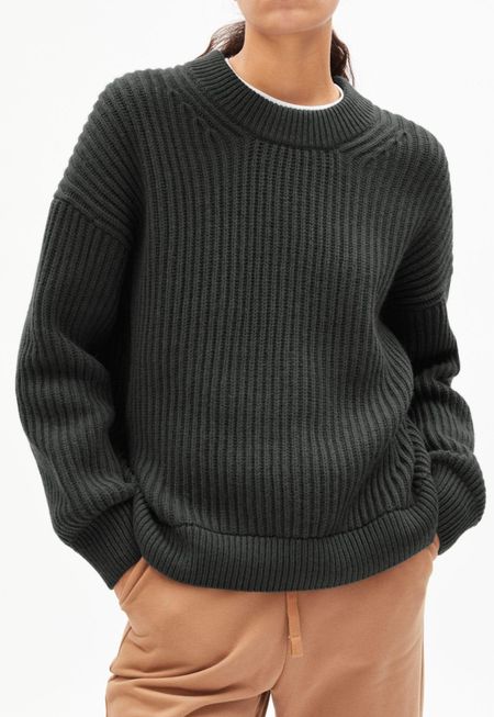 Pull vert foncé maille en laine et coton bio - hilariaa soft vintage green