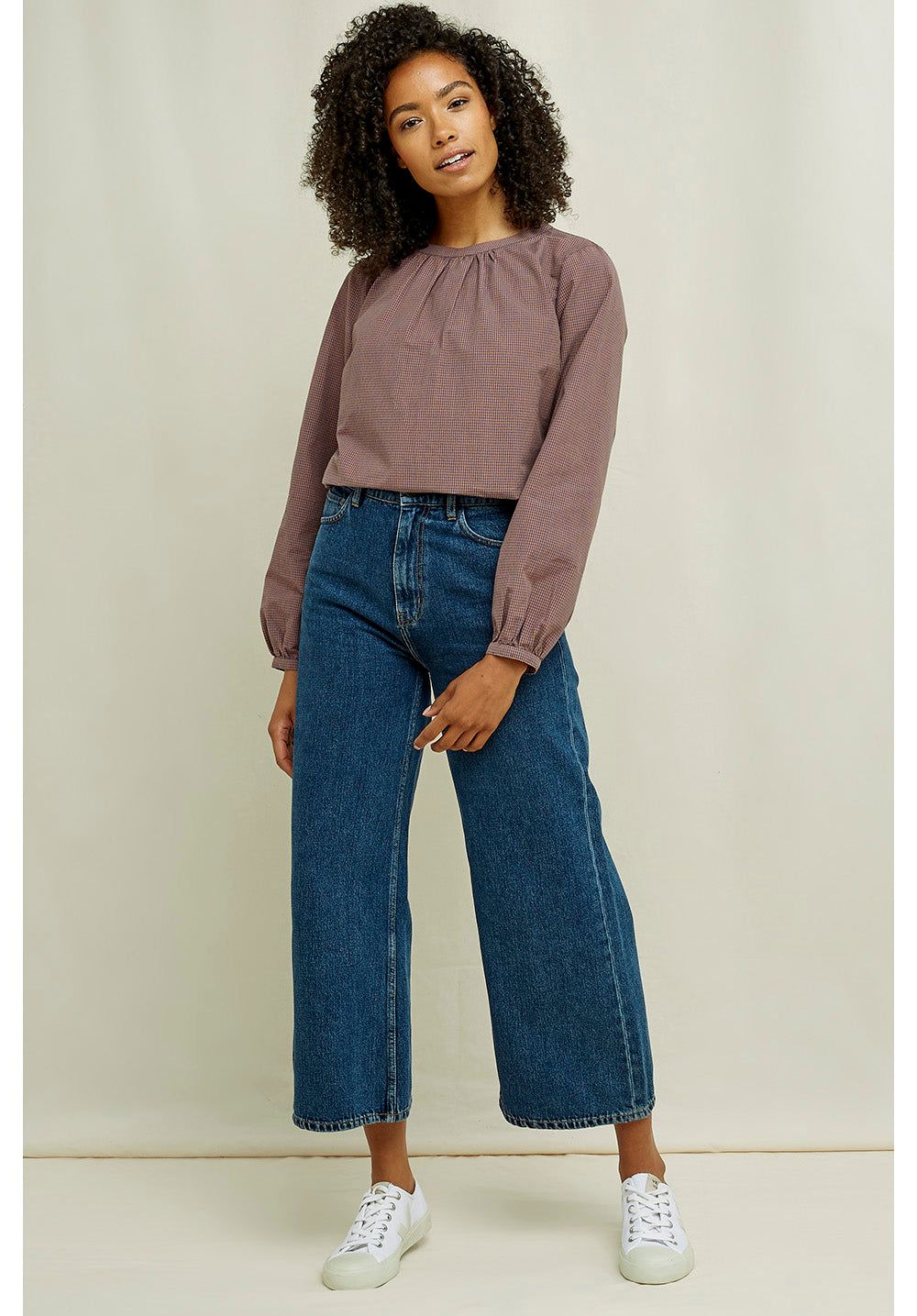 Blouse a mini carreaux violette en coton bio - larsson, People Tree, photo 1