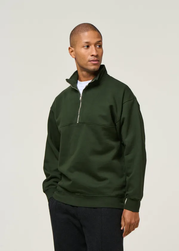 Sweat col zippé en coton bio | vert "hunter green", Colorful Standard