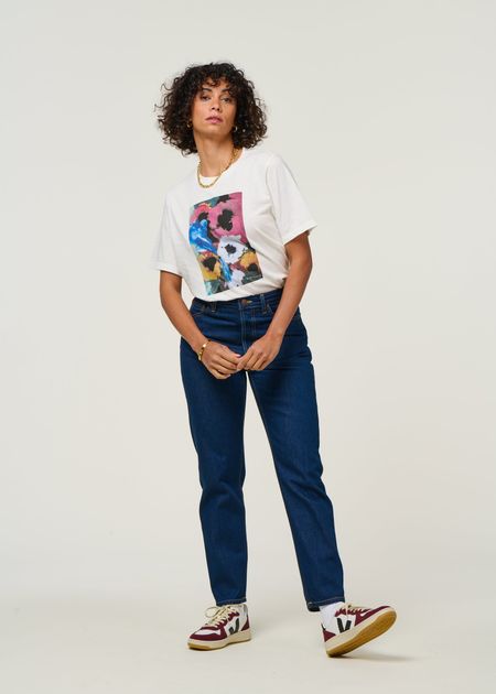 Jean mom en coton bio | bleu foncé "breezy britt 60s blue"