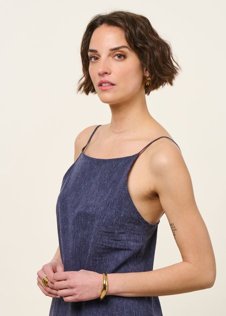 Robe longue en coton bio | bleu "Easy dress organic cotton - speckled navy" - Rotholz