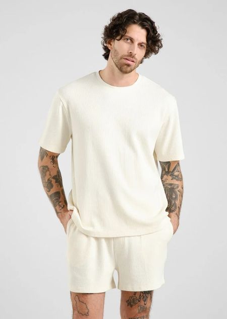 Short en coton bio | écru "essingen waffle off-white - whisper white" - Dedicated