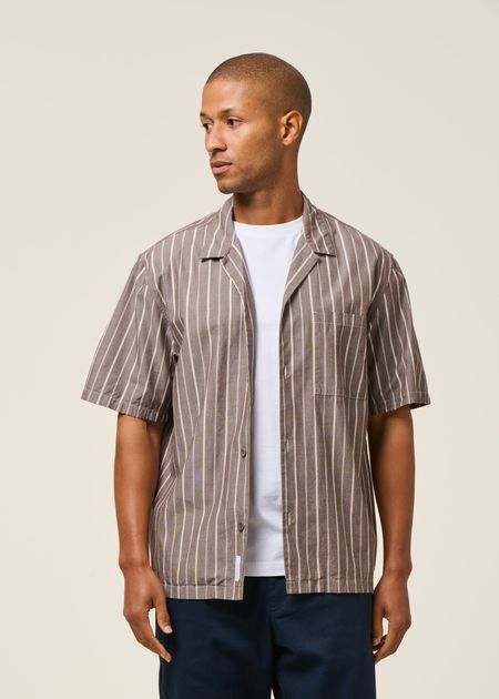 Kurzarmhemd aus Bio-Baumwolle | Gestreift "bowling shirt - brown stripe", Rotholz, Foto 1