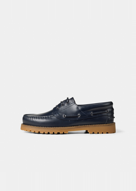 Chaussures bateau en cuir certifié | ollie boat shoe - navy leather