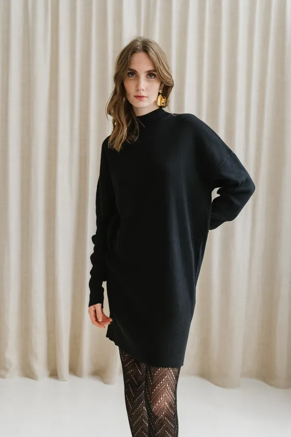 Robe pull en maille de coton bio | noir "nuna black", Jan'n June