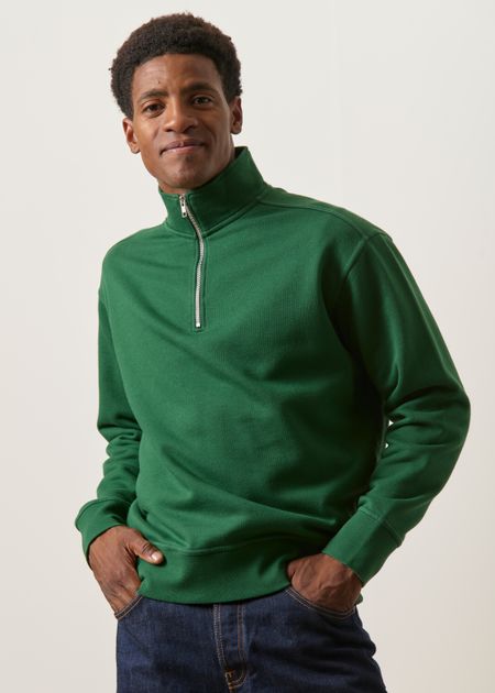 Sweat camionneur col zippé en coton bio | vert forêt - WeDressFair