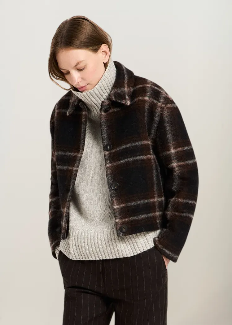 Veste à carreaux en laine et coton bio | multicolor "karo jacke - black / brown multicolour", Lanius, photo 1