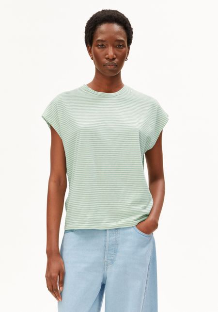 T-shirt en coton bio | vert et blanc "Slub jersey stripe t-shirt - oatmilk-foam" - Armedangels