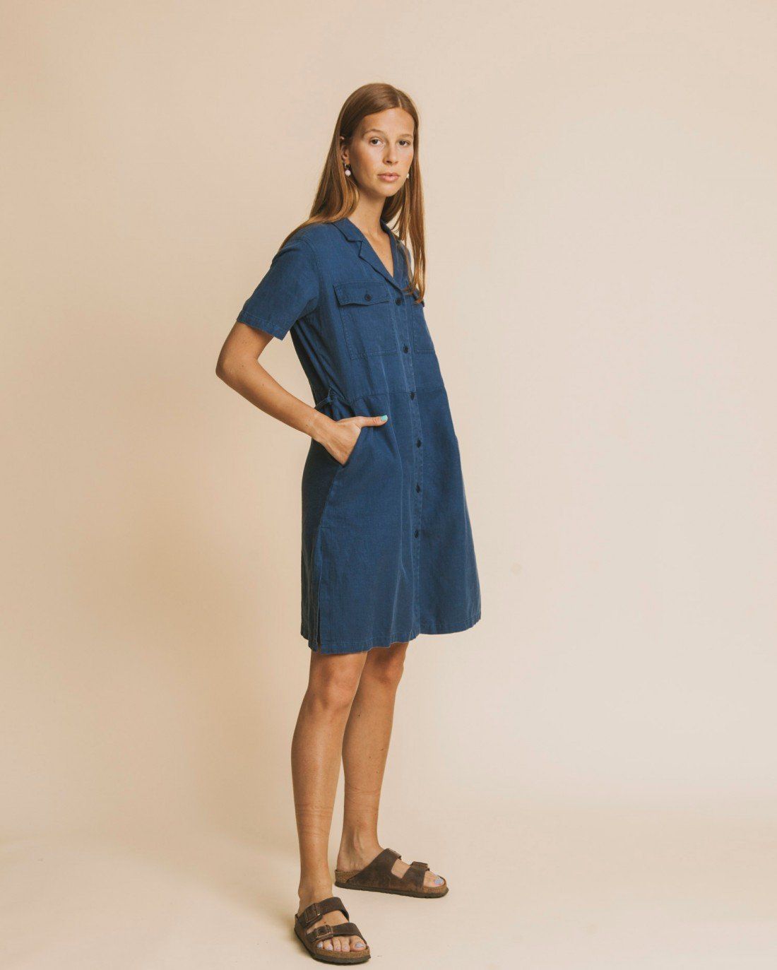 Robe bleu canard en chanvre, coton bio et tencel - karen, Thinking Mu, photo 2