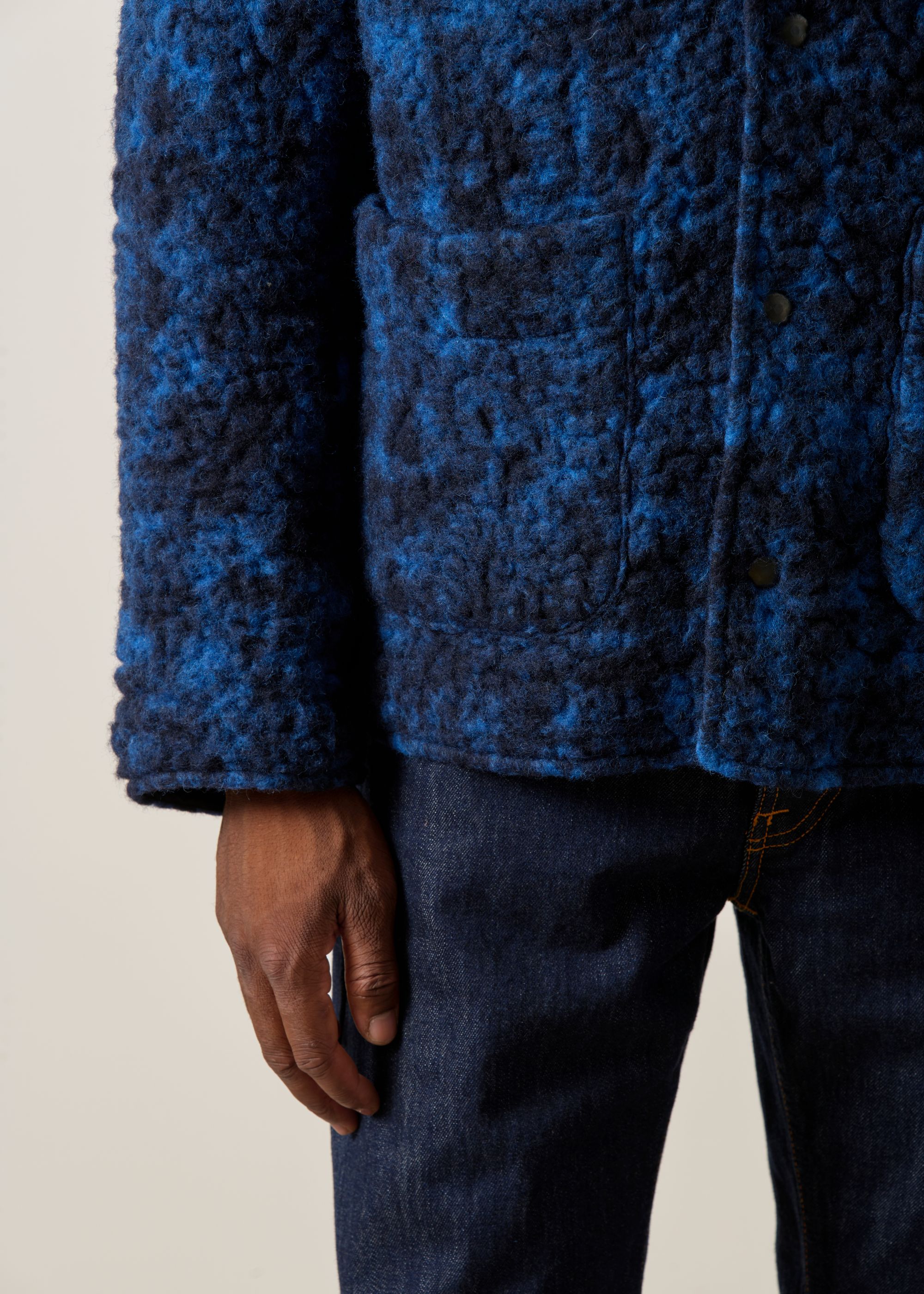 Veste Sherpa en laine et coton bio | bleu "Sherpa jacket - blue marled", Rotholz, photo 2