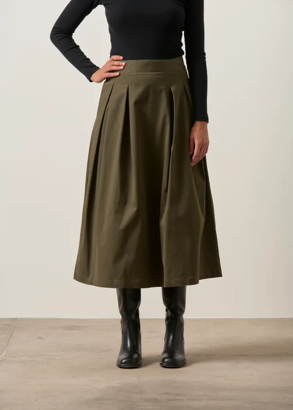 Jupe midi évasée en coton biologique | taupe "eloisa", SKFK