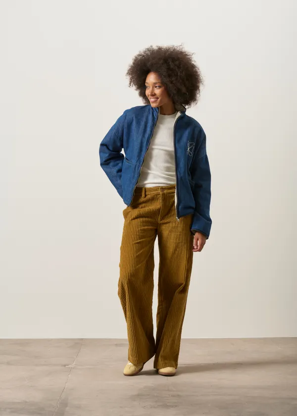 Veste denim en coton bio doublée polaire en matière recyclée | "sarclée", Graine