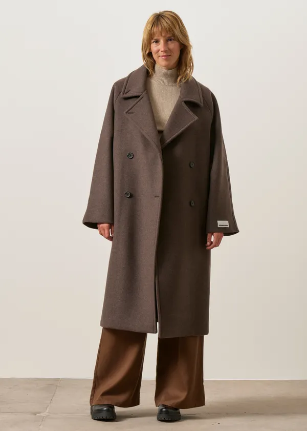 Manteau long en laine recyclée | marron "Wool double-breasted coat - claystone-melange", Armedangels