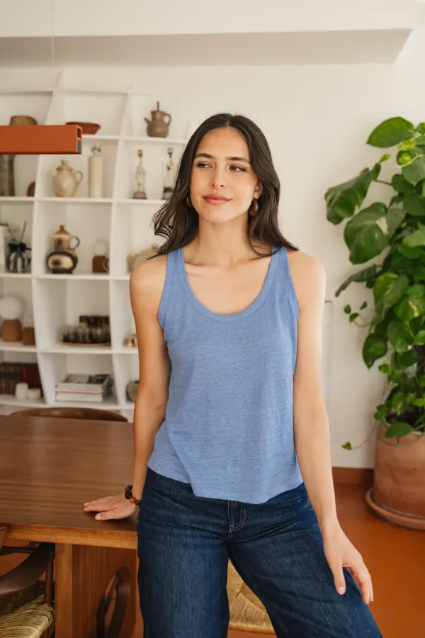 Débardeur en lin upcyclé | bleu azur, WeDressFair