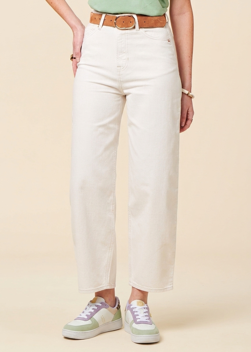 Jean ballon en coton bio | écru "leila - amsterdam undyed" femme