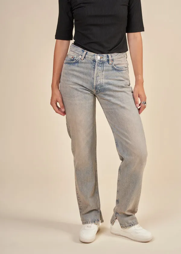 Jean droit en coton bio et recyclé | bleu délavé "susan jeans split seam desert dust", Samsoe Samsoe