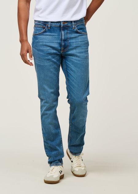 Jean slim en coton bio | bleu clair "lean dean lost orange"