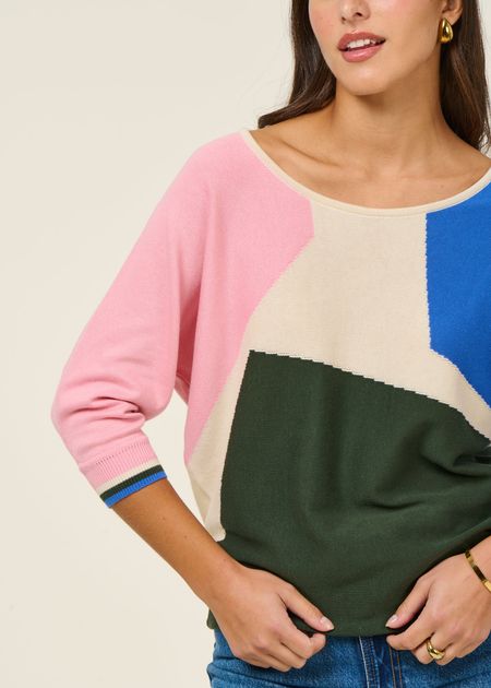 Pull manches 3/4 en coton bio | multicolore "naike - multicolour" - SKFK