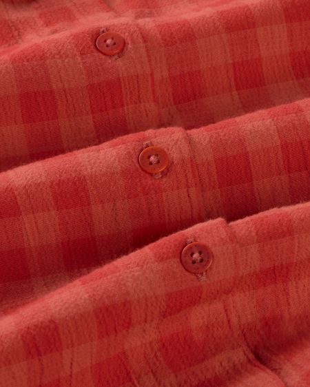 Chemise manches courtes seersucker en coton bio | rouge "red checks seersucker ane blouse" - Thinking Mu