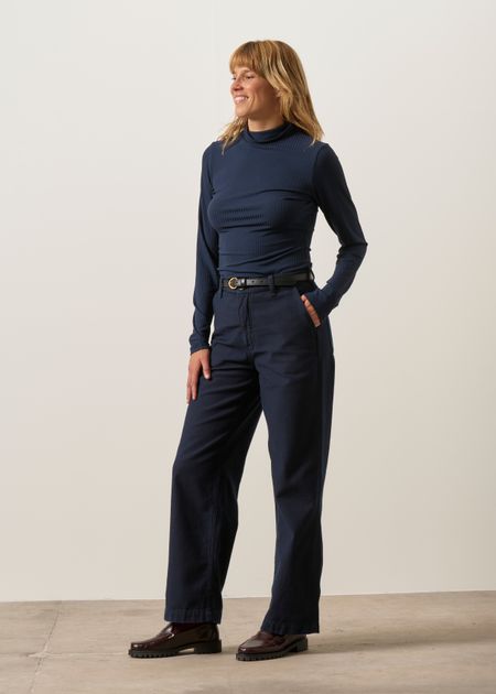 Pantalon droit en coton bio | bleu "Wendy pants back sateen indigo", Nudie Jeans, photo 4